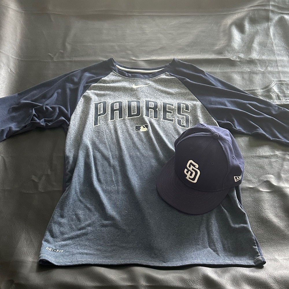 Nike Navy and Gray San Diego Padres Shirt and Cap Bundle Size L Mens
